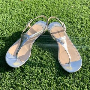 Prada Metallic Silver Wedge Sandals